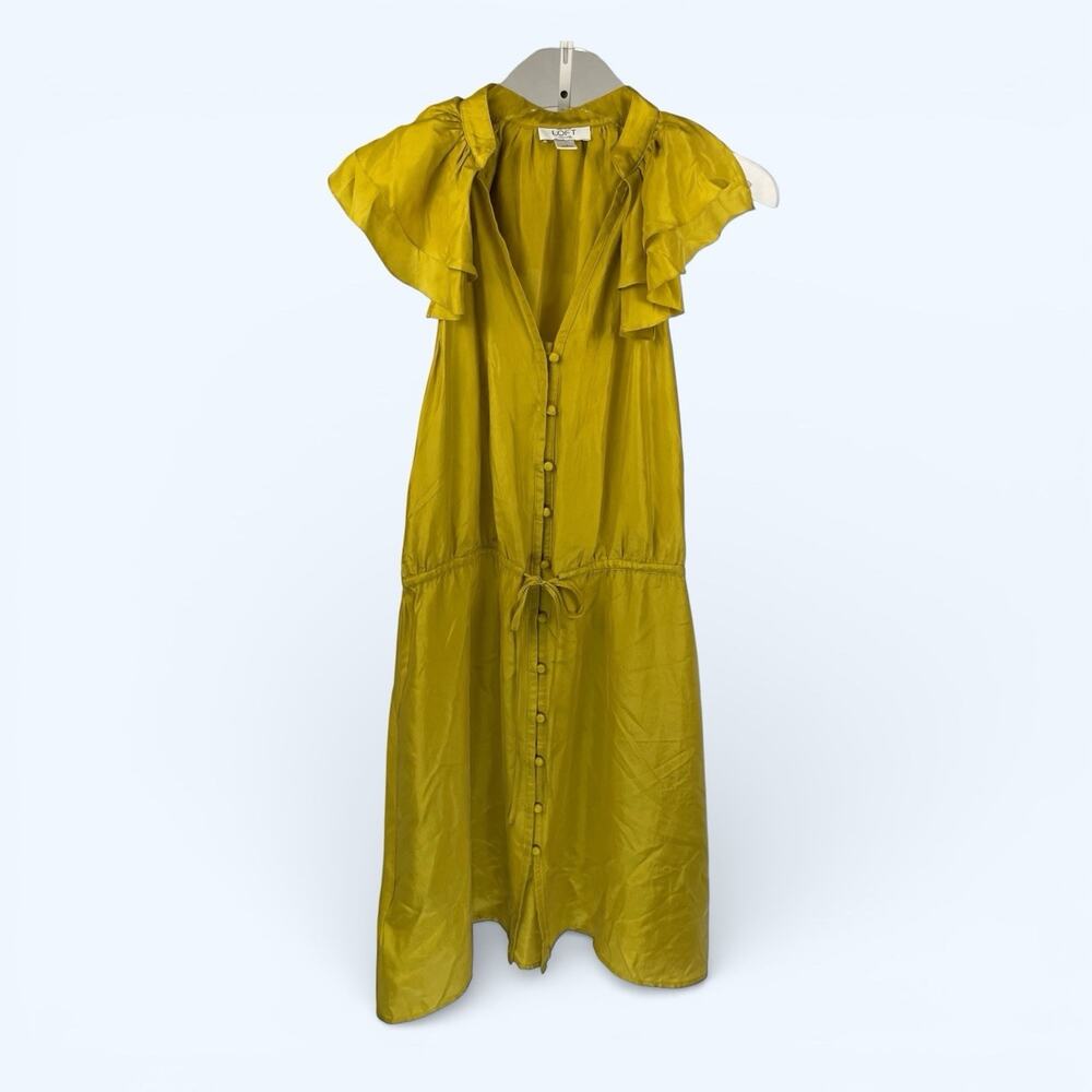 Ann Taylor Loft Silk Sleeveless Ruflles Dress Mustard Yellowsize 2